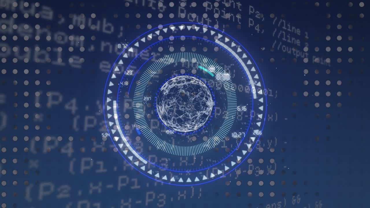 Animation of data processing over scan scope on dark background