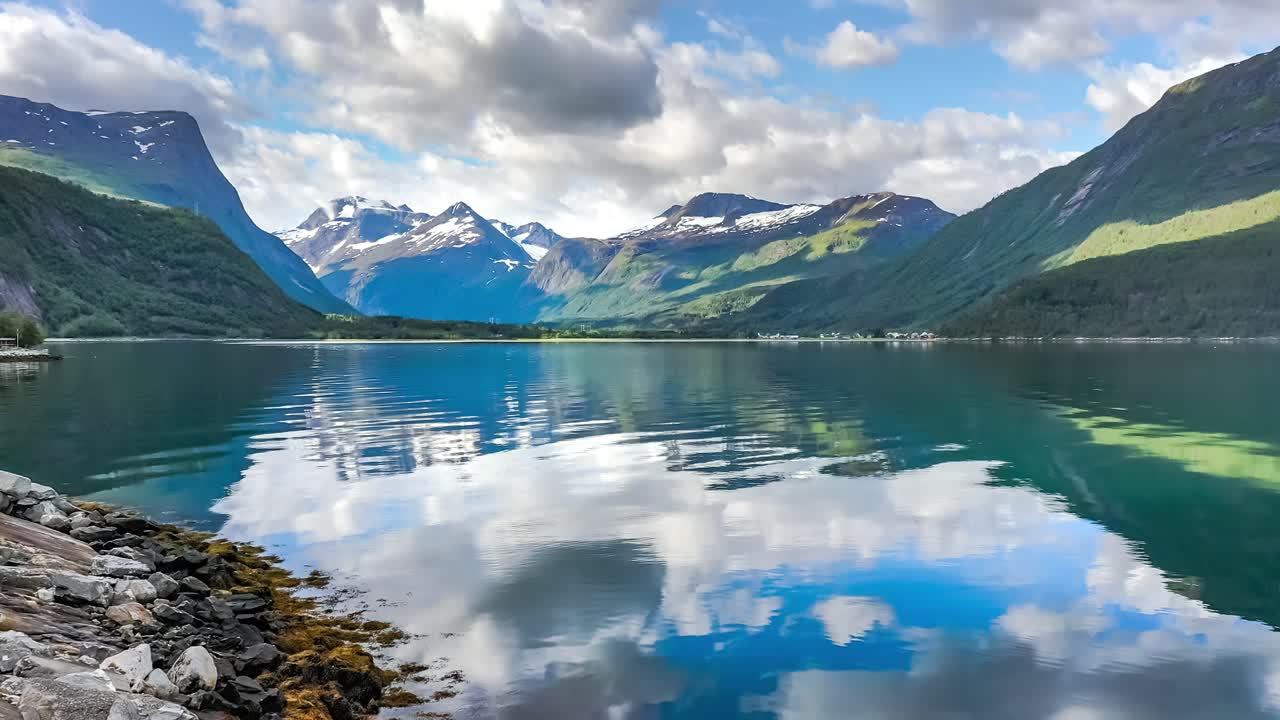 공중 영상 아름다운 노르웨이의 자연.