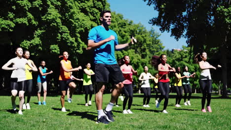group fitness class in park