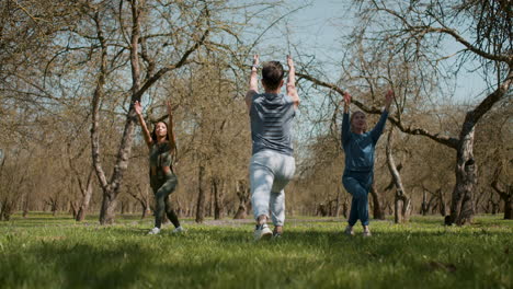 people training in the forest