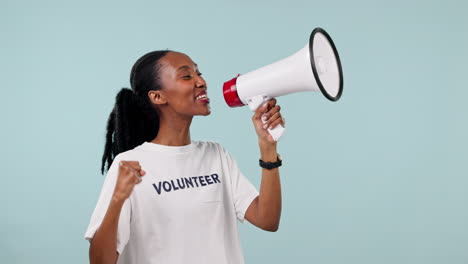 volunteer woman, megaphone and voice for protest