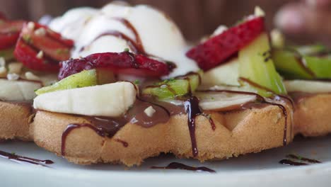 delicious fruit waffle with ice cream