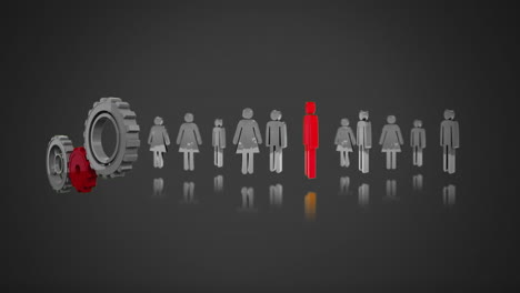 íconos masculinos y femeninos, y engranajes
