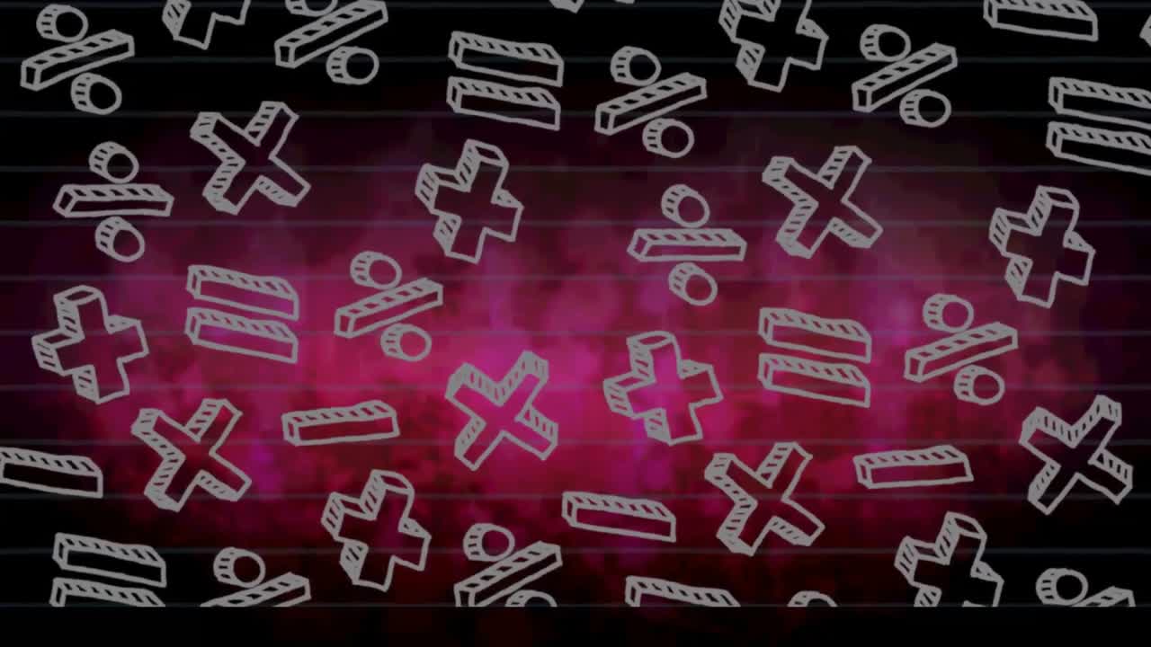 검은색과 분홍색 바탕에 수학적 기호의 애니메이션