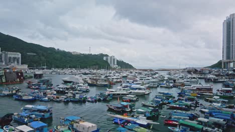 aerial view fishing boats in typhoon shelter in hong kong