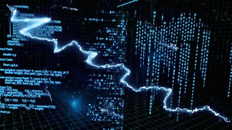 animación del procesamiento de datos y rastros luminosos sobre fondo negro