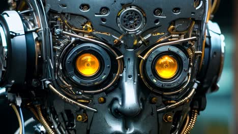un primer plano de un robot con auriculares en