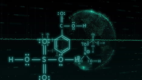 animación de la fórmula química sobre el globo sobre un fondo negro