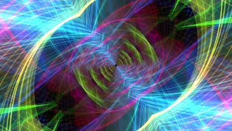 abstract colorido hipnótico trippy malla de alambre onduladas túnel. 4k 3d líneas de alámbrico de brillo futurista fondo ondulado de bucle sin costuras. tecnología abstracta diseño moderno futurista para escenario de bucle dj vj telón de fondo.