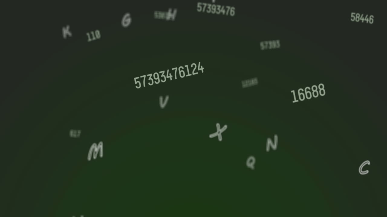 Animation of numbers and letters changing on green background