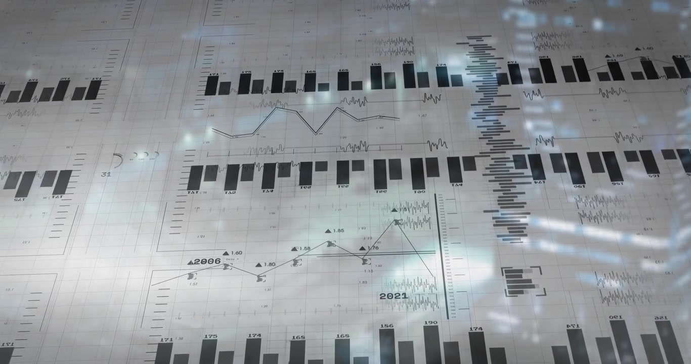 Visualizzazione Dati all'Avvio con Barre e Linee Animate su Griglia e Città Sfocata che Illustra le Tendenze
