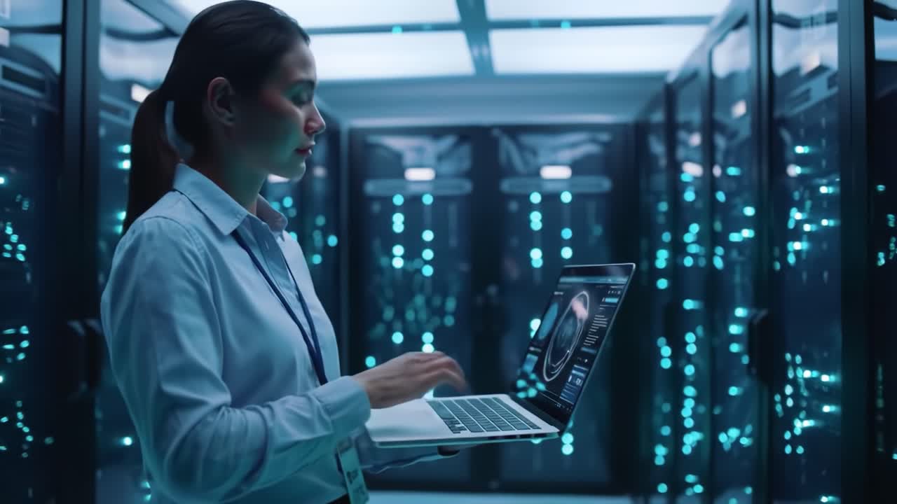 mujer que trabaja en un centro de datos