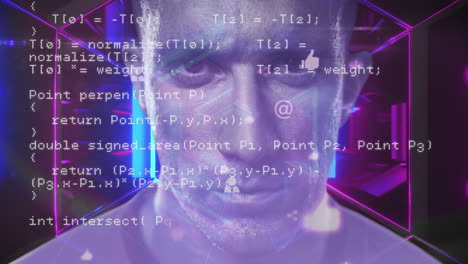 animación de la interfaz digital con procesamiento de datos sobre el rostro del hombre