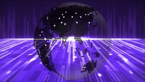 Animation-of-globe-rotating-over-moving-purple-lights