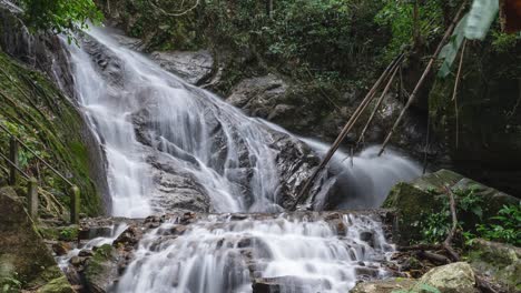 Beautiful-waterfall-timelapse-inside-lush-jungle.-Panning-shot