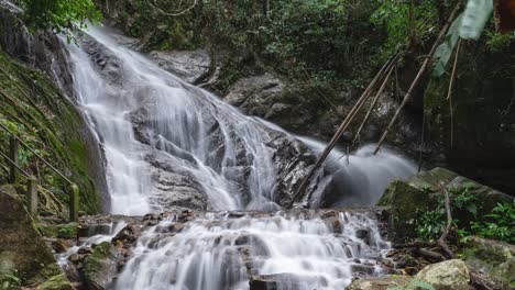 beautiful waterfall timelapse inside lush jungle. panning shot