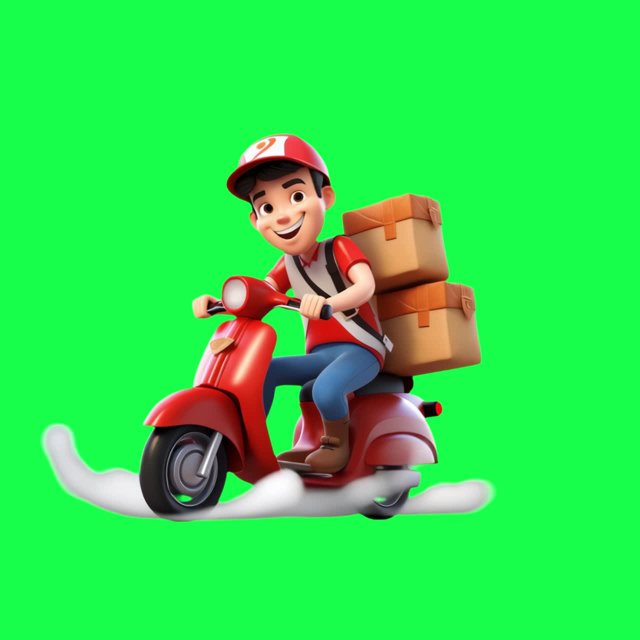 Cartoon delivery scooter rider animation, transparent 4K video, green ...
