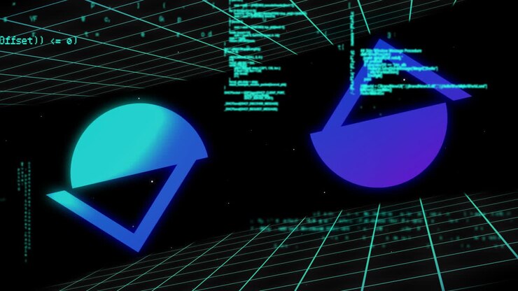 Animation of digital data processing over black background