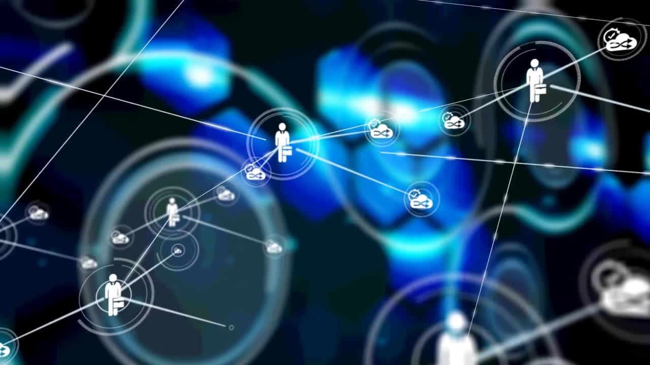 파란색 스 ⁇  위의 아이콘으로 연결 네트워크의 애니메이션