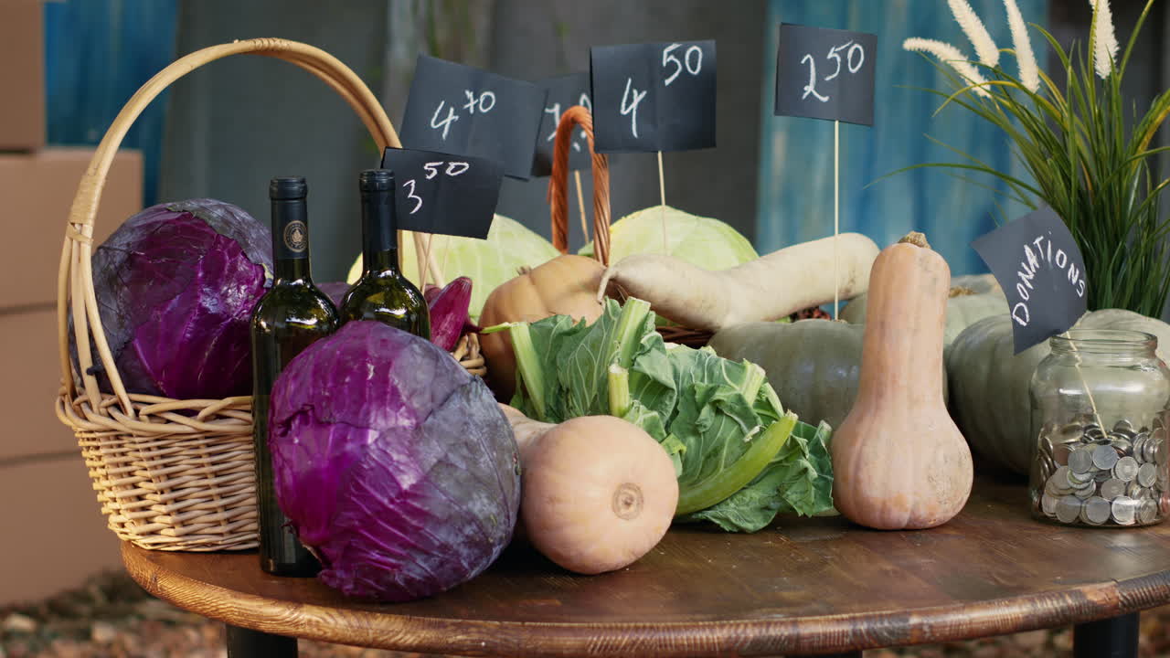 Fresh vegetables and wine for sale