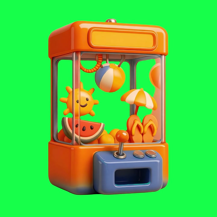 Animated Claw Machine Grabbing a Beach Ball with Summer Items