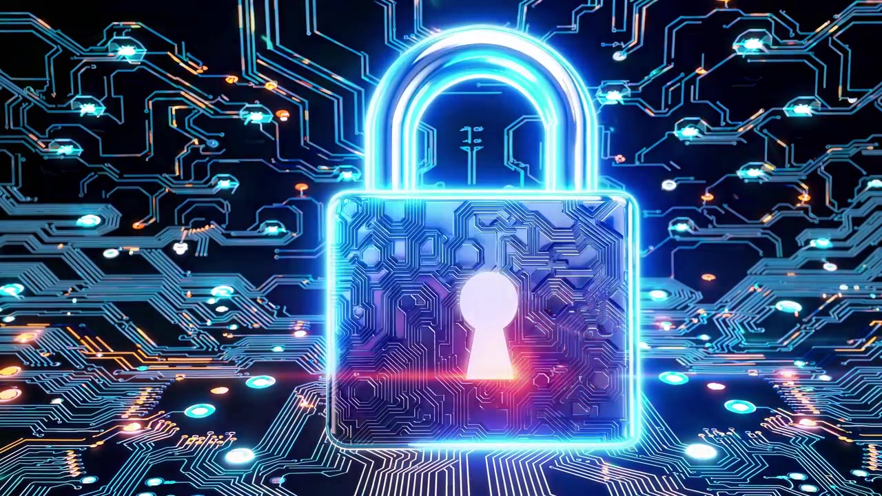 Cybersecurity Concept with Digital Padlock on Circuit Board