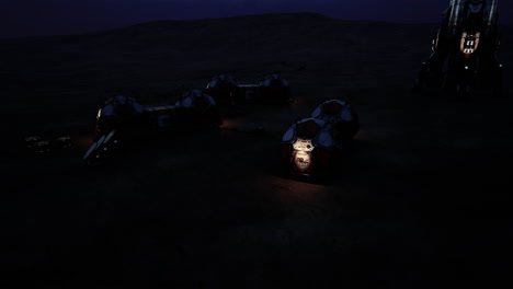 mars colony base illuminated during nighttime exploration activities