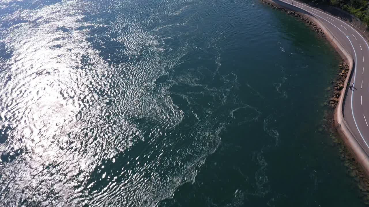 Aerial View of Coastal Road and Whirlpool