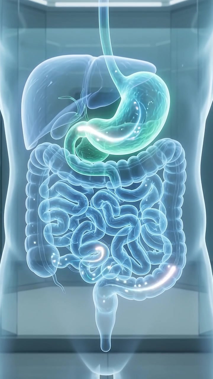 Animazione medica digitale della funzione del sistema digerente umano
