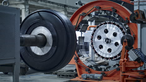 automated factory tyre production machine working on technological workshop