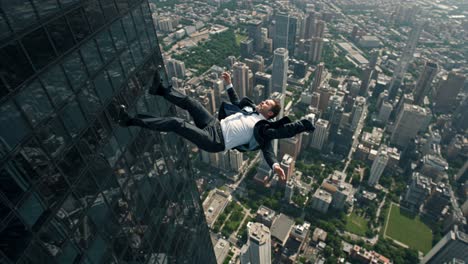 man falling from skyscraper