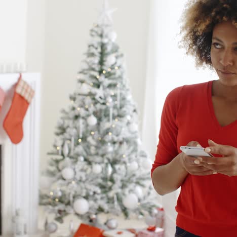 young woman checking her christmas messages