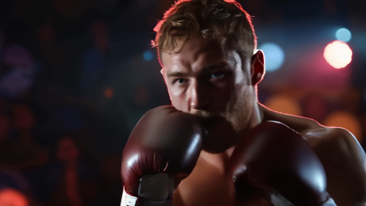 Dynamic Boxing Action: A Focused Athlete in the Ring, Exhibiting Strength, Determination, and Impressive Skill While Engaged in a Competitive Match Environment