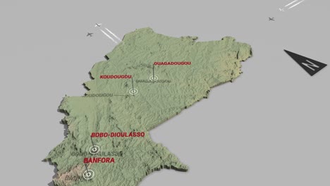 mapa del terreno en 3d de burkina faso