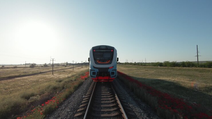 Modern Train on Track in a Rural Field