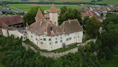 parallax drone shot very close to la sarraz castle in vaud switzerland