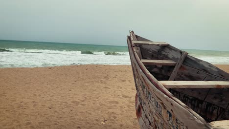 close up shot of canoe overlooking the ocean