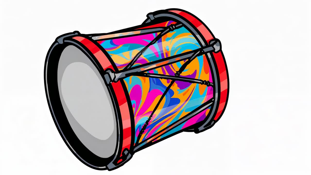 Recording, spinning drum revealing shell and grey drumhead at studio showing red rims and cords