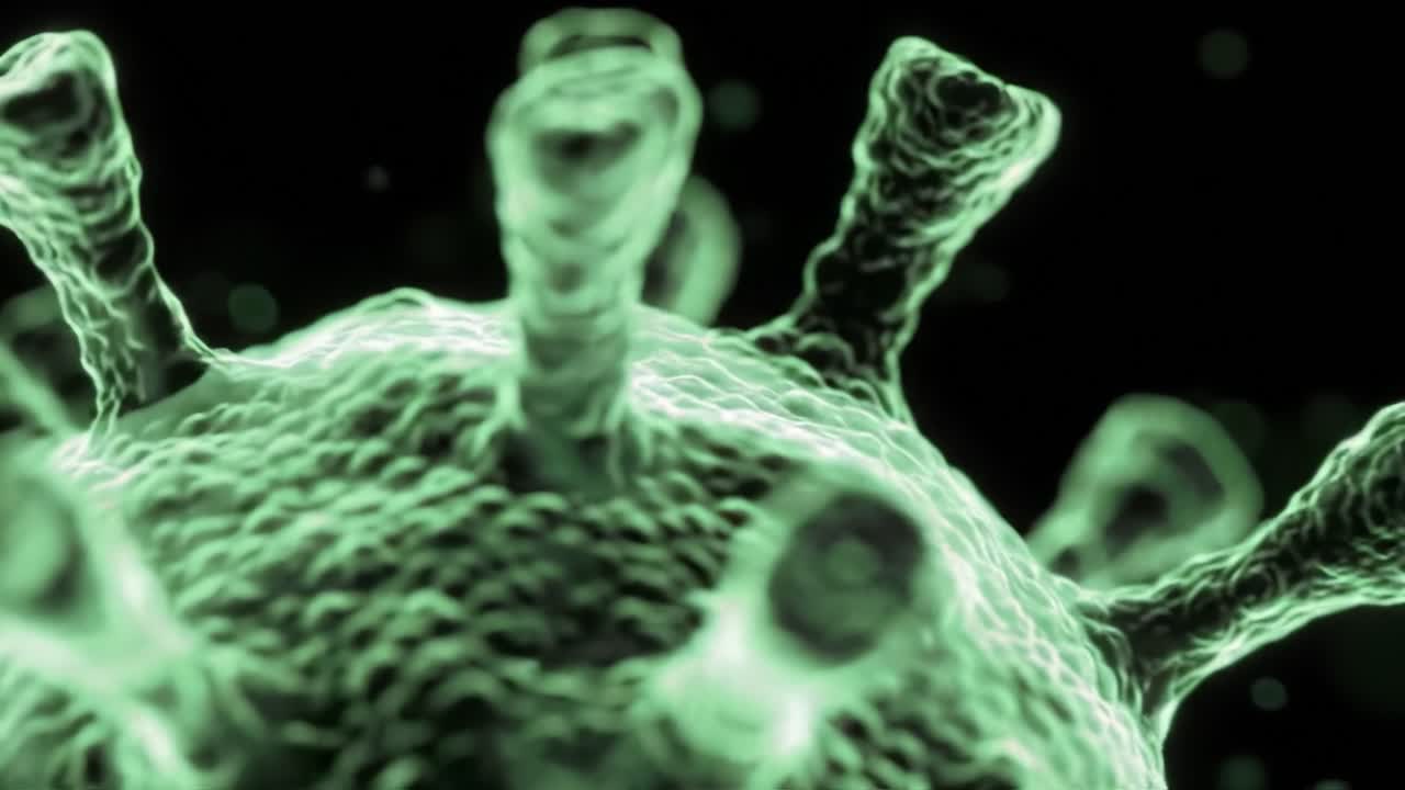 High-Resolution Visualization of a Virus Structure Revealing Intricate Details and Textures in an Abstract Representation of Microbial Life in Green Tones