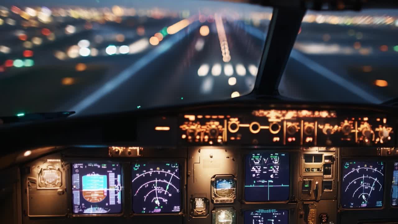 Uma Perspectiva Cativante de um Cockpit Durante a Aterragem: Insights sobre Tecnologia da Aviação e Operações de Voo Noturnas