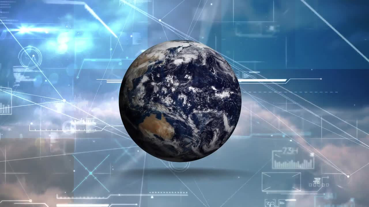 анимация глобуса и облаков при обработке данных