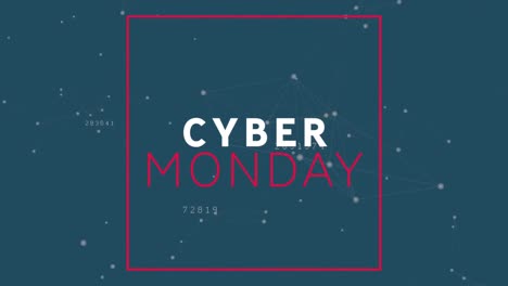 Digitale-Animation-Eines-Cyber-Monday-Textbanners-Vor-Einem-Netzwerk-Von-Verbindungen-Auf-Blauem-Hintergrund