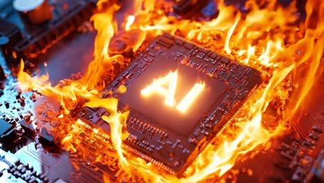 a computer motherboard on fire with the word ai on it