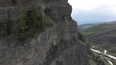 アメリカン・フォーク・キャニオン (ユタ州) のブライダル・ヴェール・フォールズ (bridal veil falls) の崖っちの木の露出