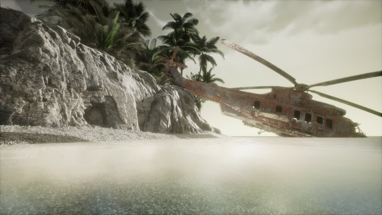 섬 근처 에 있는  ⁇ 은 군용 헬리 ⁇ 터