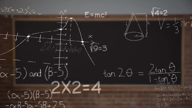 Animation of math formulas and symbols over blackboard