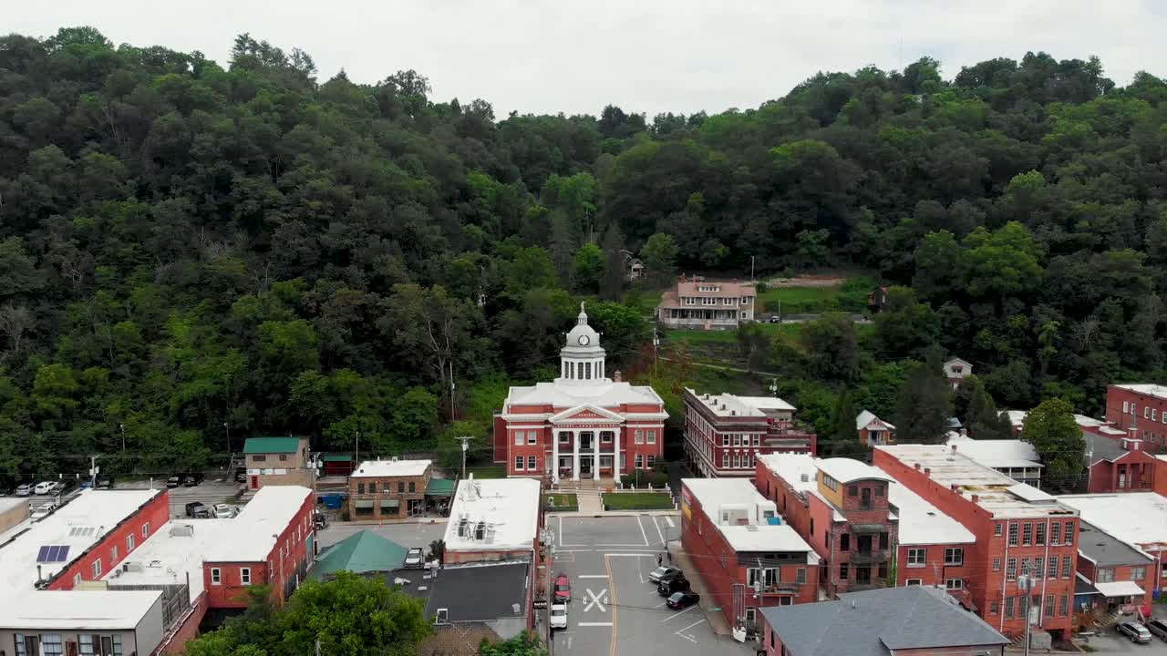 Aerial View of a Small Town with a County Courthouse