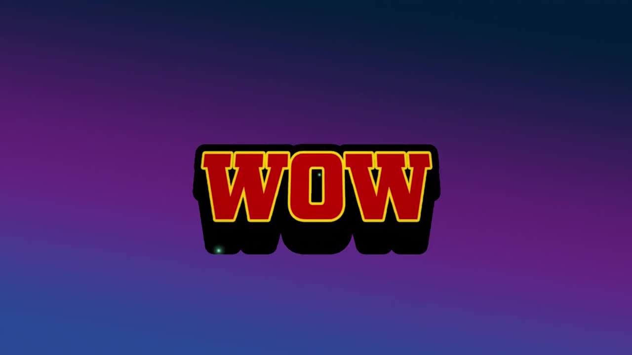 animación de texto wow con trueno y cuadro de mensaje contra fondo de gradiente