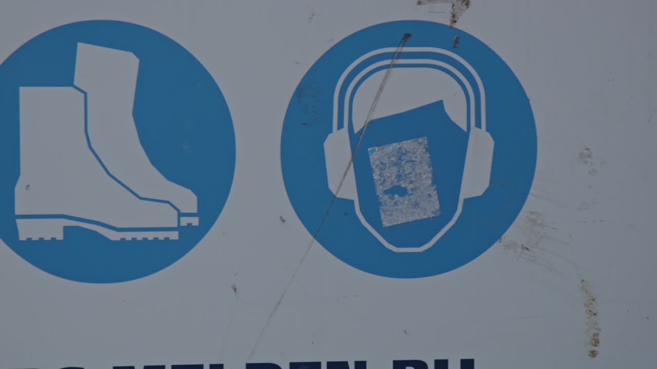 Pan of symbols on a safety sign of a construction site