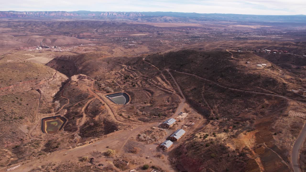 Aerial View of Black Hills Under Jerome Town, Arizona USA, Old Mining Fields and Landscape